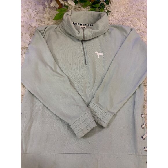 Victorias Secret Pink Quarter-Zip Pullover Sweatshirt Size S Teal - Picture 7 of 16
